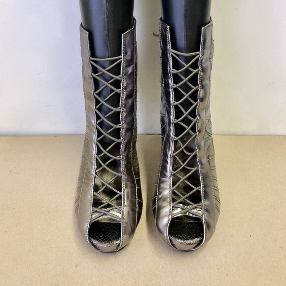NWOB Sam Edelman Queenie Pewter Corset Open-Toe Bootie - Picture 9 of 12